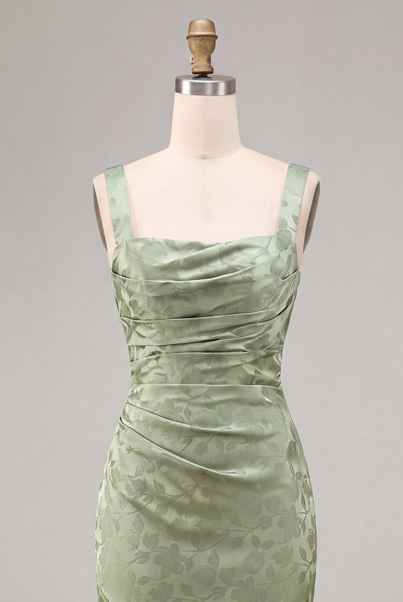 Load image into Gallery viewer, Floral Light Green Ruched Mermaid Maxi Wedding Guest Dress