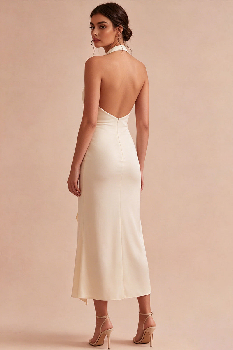 Load image into Gallery viewer, Apricot Ruffled Ruched Maxi Wedding Guest Dress with 3D Flower