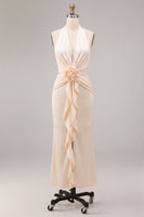 Load image into Gallery viewer, Apricot Ruffled Ruched Maxi Wedding Guest Dress with 3D Flower