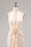 Load image into Gallery viewer, Apricot Ruffled Ruched Maxi Wedding Guest Dress with 3D Flower