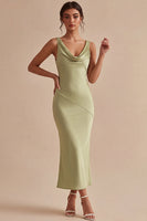 Load image into Gallery viewer, Light Green Satin Cowl Neck Mermaid Maxi Wedding Guest Dress