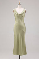 Load image into Gallery viewer, Light Green Satin Cowl Neck Mermaid Maxi Wedding Guest Dress