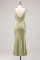 Load image into Gallery viewer, Light Green Satin Cowl Neck Mermaid Maxi Wedding Guest Dress