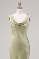 Load image into Gallery viewer, Light Green Satin Cowl Neck Mermaid Maxi Wedding Guest Dress