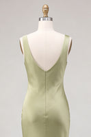 Load image into Gallery viewer, Light Green Satin Cowl Neck Mermaid Maxi Wedding Guest Dress