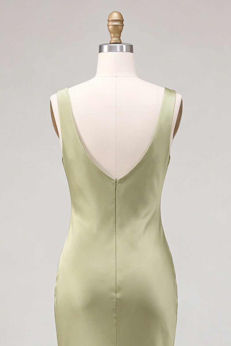 Load image into Gallery viewer, Light Green Satin Cowl Neck Mermaid Maxi Wedding Guest Dress