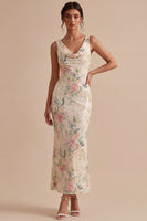 Load image into Gallery viewer, White Pink Flower Sequin Mermaid Long Wedding Guest Dress