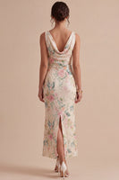 Load image into Gallery viewer, White Pink Flower Sequin Mermaid Long Wedding Guest Dress
