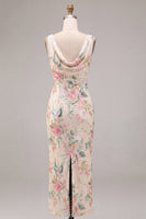 Load image into Gallery viewer, White Pink Flower Sequin Mermaid Long Wedding Guest Dress
