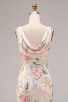 Load image into Gallery viewer, White Pink Flower Sequin Mermaid Long Wedding Guest Dress