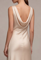 Load image into Gallery viewer, Simple Champagne Satin Cowl Neck Mermaid Long Wedding Guest Dress