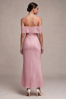 Load image into Gallery viewer, Dark Pink Chiffon Cold Shoulder Mermaid Long Wedding Guest Dress