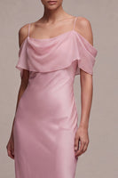 Load image into Gallery viewer, Dark Pink Chiffon Cold Shoulder Mermaid Long Wedding Guest Dress