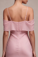 Load image into Gallery viewer, Dark Pink Chiffon Cold Shoulder Mermaid Long Wedding Guest Dress