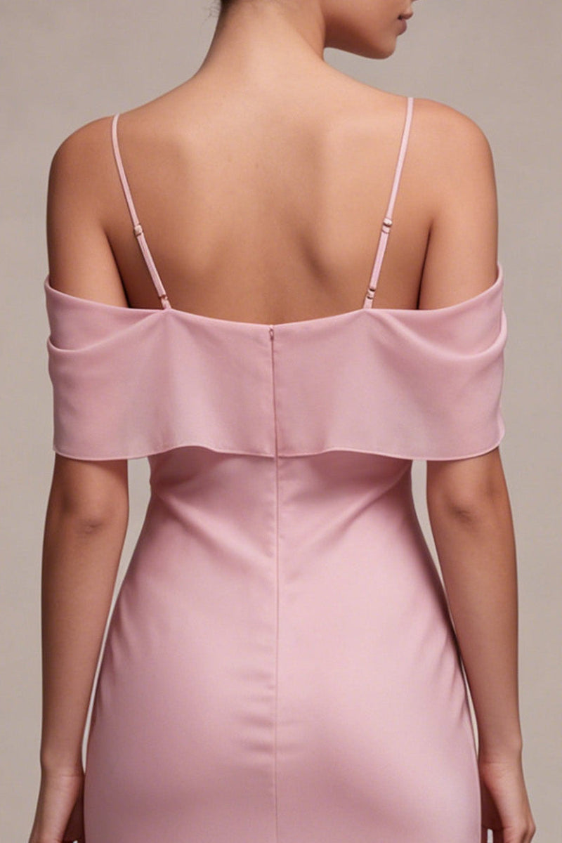 Load image into Gallery viewer, Dark Pink Chiffon Cold Shoulder Mermaid Long Wedding Guest Dress