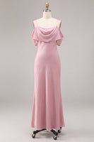 Load image into Gallery viewer, Dark Pink Chiffon Cold Shoulder Mermaid Long Wedding Guest Dress