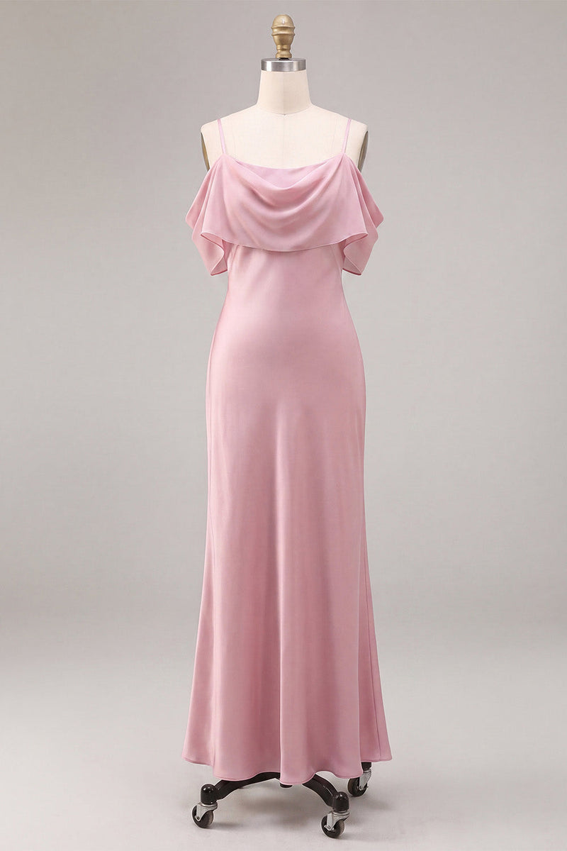 Load image into Gallery viewer, Dark Pink Chiffon Cold Shoulder Mermaid Long Wedding Guest Dress