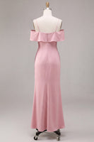Load image into Gallery viewer, Dark Pink Chiffon Cold Shoulder Mermaid Long Wedding Guest Dress