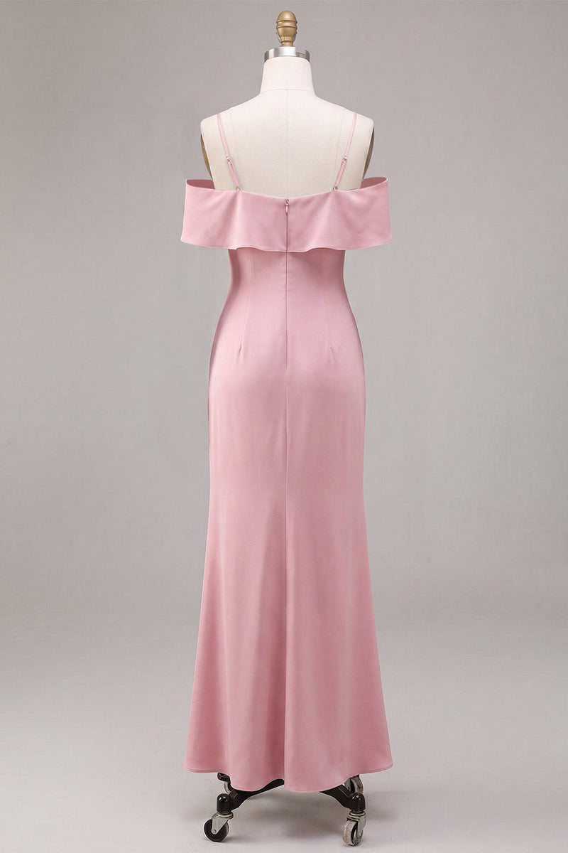 Load image into Gallery viewer, Dark Pink Chiffon Cold Shoulder Mermaid Long Wedding Guest Dress