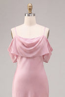Load image into Gallery viewer, Dark Pink Chiffon Cold Shoulder Mermaid Long Wedding Guest Dress