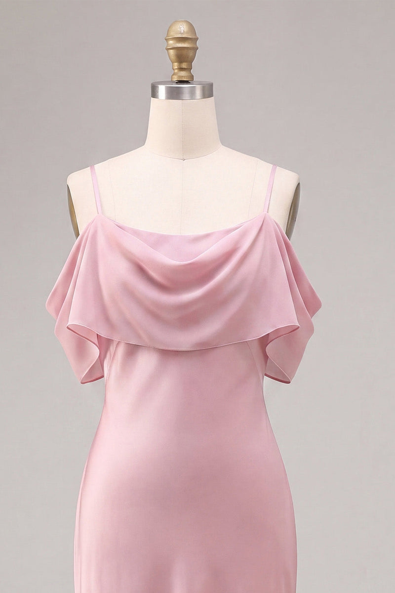 Load image into Gallery viewer, Dark Pink Chiffon Cold Shoulder Mermaid Long Wedding Guest Dress
