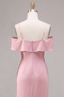 Load image into Gallery viewer, Dark Pink Chiffon Cold Shoulder Mermaid Long Wedding Guest Dress