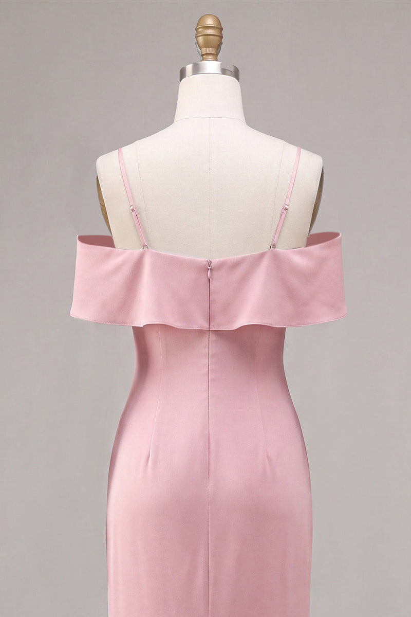 Load image into Gallery viewer, Dark Pink Chiffon Cold Shoulder Mermaid Long Wedding Guest Dress