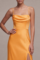 Load image into Gallery viewer, Light Yellow Satin Sheath Long Wedding Guest Dress with Slit
