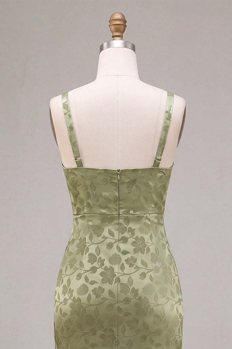 Load image into Gallery viewer, Floral Light Green Sheath Maxi Wedding Guest Dress with Back Slit