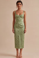 Load image into Gallery viewer, Floral Light Green Sheath Maxi Wedding Guest Dress with Back Slit