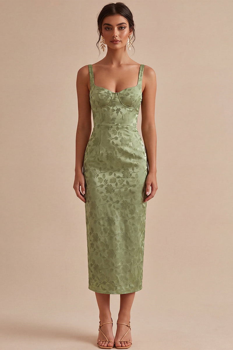 Load image into Gallery viewer, Floral Light Green Sheath Maxi Wedding Guest Dress with Back Slit
