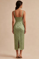 Load image into Gallery viewer, Floral Light Green Sheath Maxi Wedding Guest Dress with Back Slit