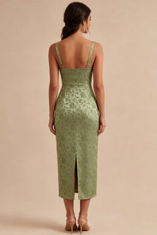Floral Light Green Sheath Maxi Wedding Guest Dress with Back Slit