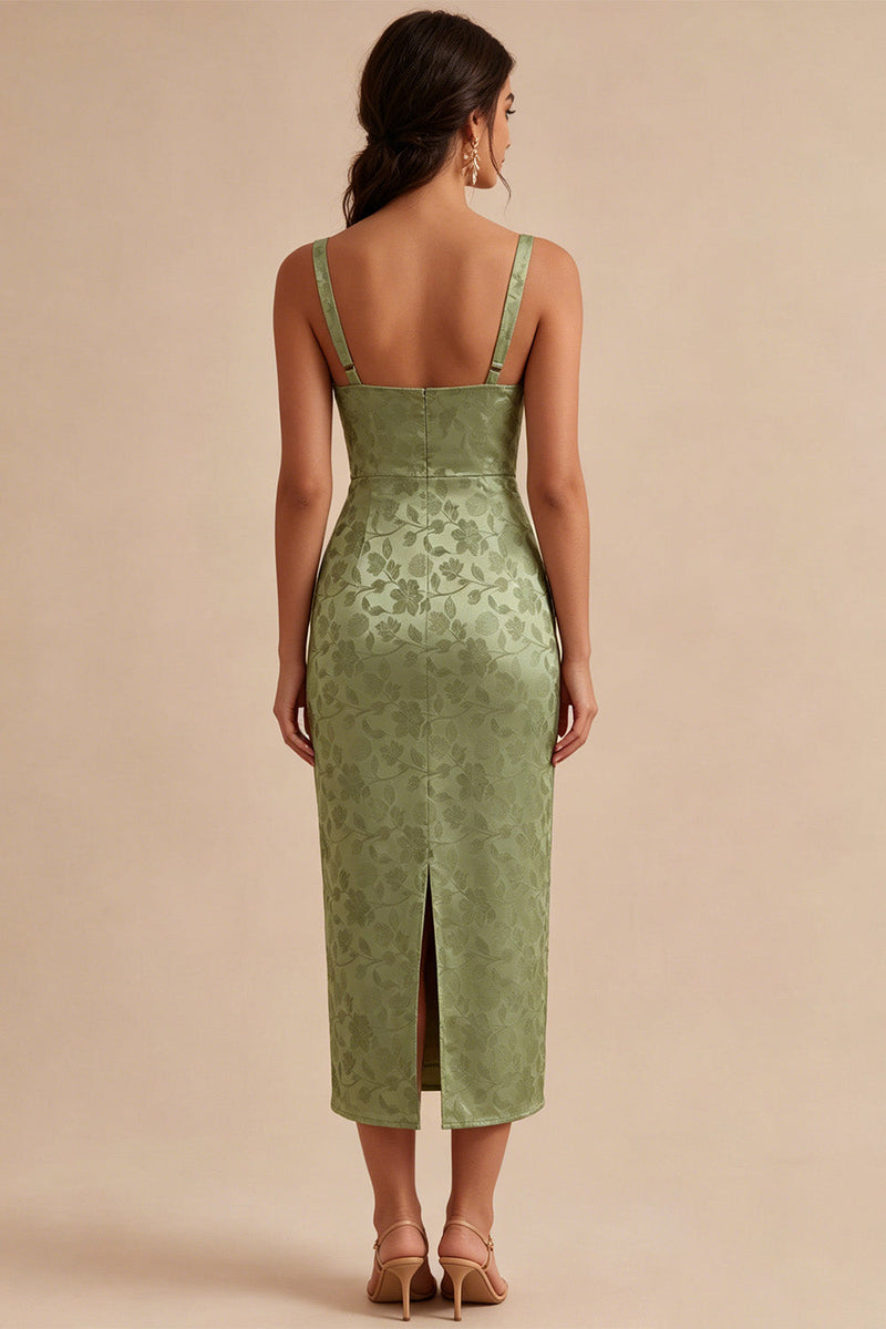 Load image into Gallery viewer, Floral Light Green Sheath Maxi Wedding Guest Dress with Back Slit