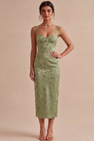 Load image into Gallery viewer, Floral Light Green Sheath Maxi Wedding Guest Dress with Back Slit