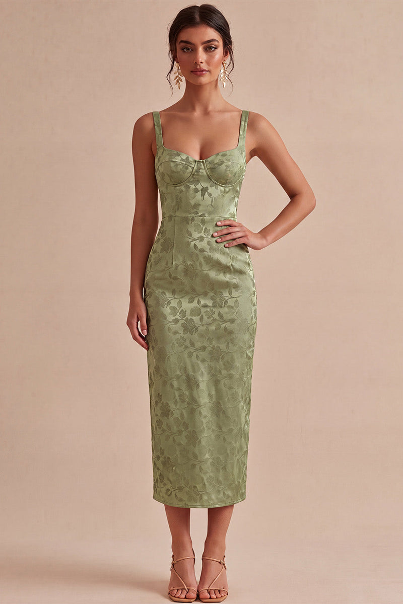 Load image into Gallery viewer, Floral Light Green Sheath Maxi Wedding Guest Dress with Back Slit