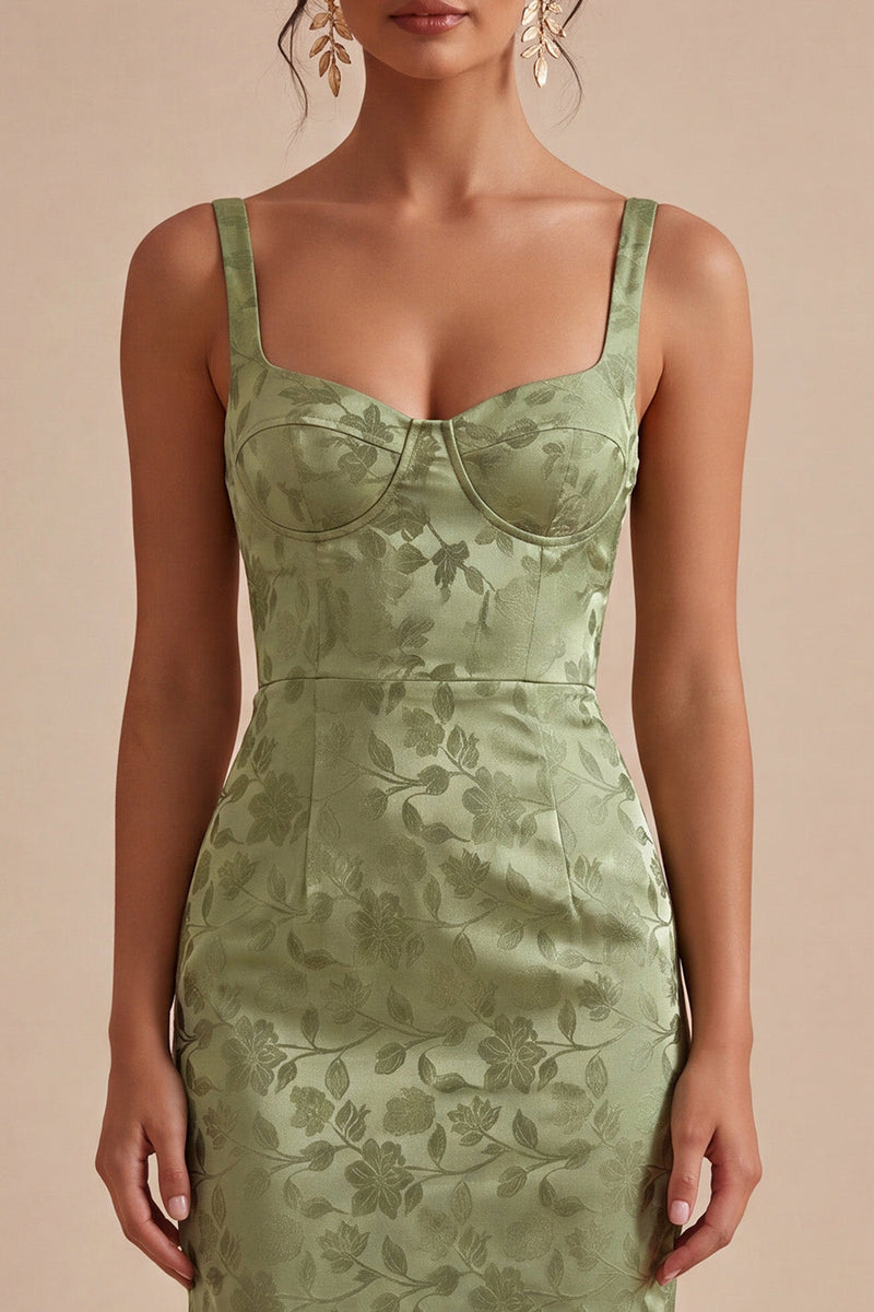Load image into Gallery viewer, Floral Light Green Sheath Maxi Wedding Guest Dress with Back Slit