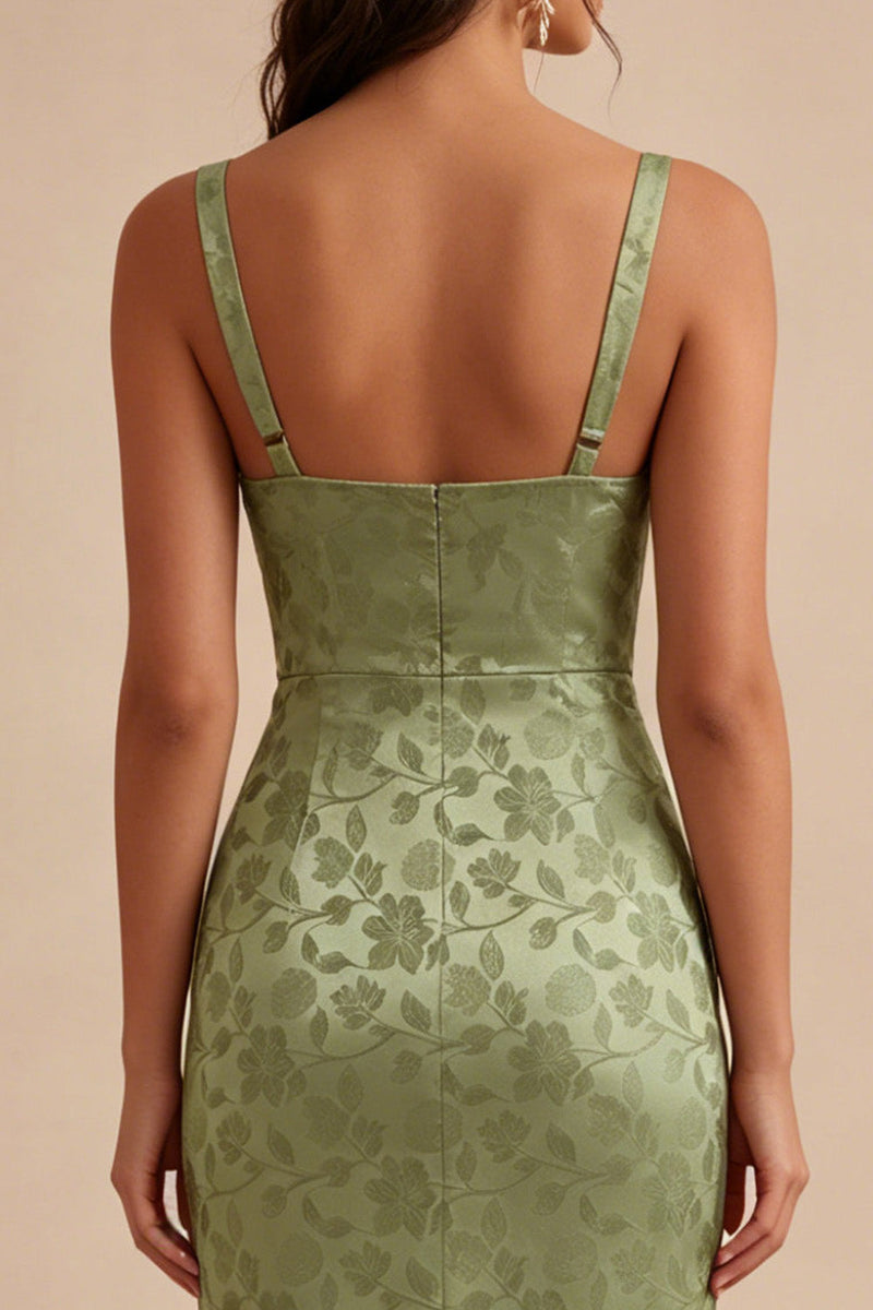 Load image into Gallery viewer, Floral Light Green Sheath Maxi Wedding Guest Dress with Back Slit