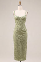Load image into Gallery viewer, Floral Light Green Sheath Maxi Wedding Guest Dress with Back Slit