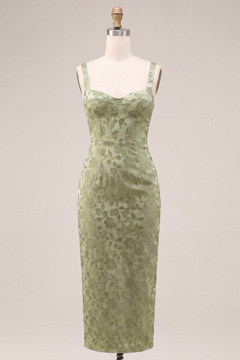 Load image into Gallery viewer, Floral Light Green Sheath Maxi Wedding Guest Dress with Back Slit