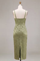 Load image into Gallery viewer, Floral Light Green Sheath Maxi Wedding Guest Dress with Back Slit