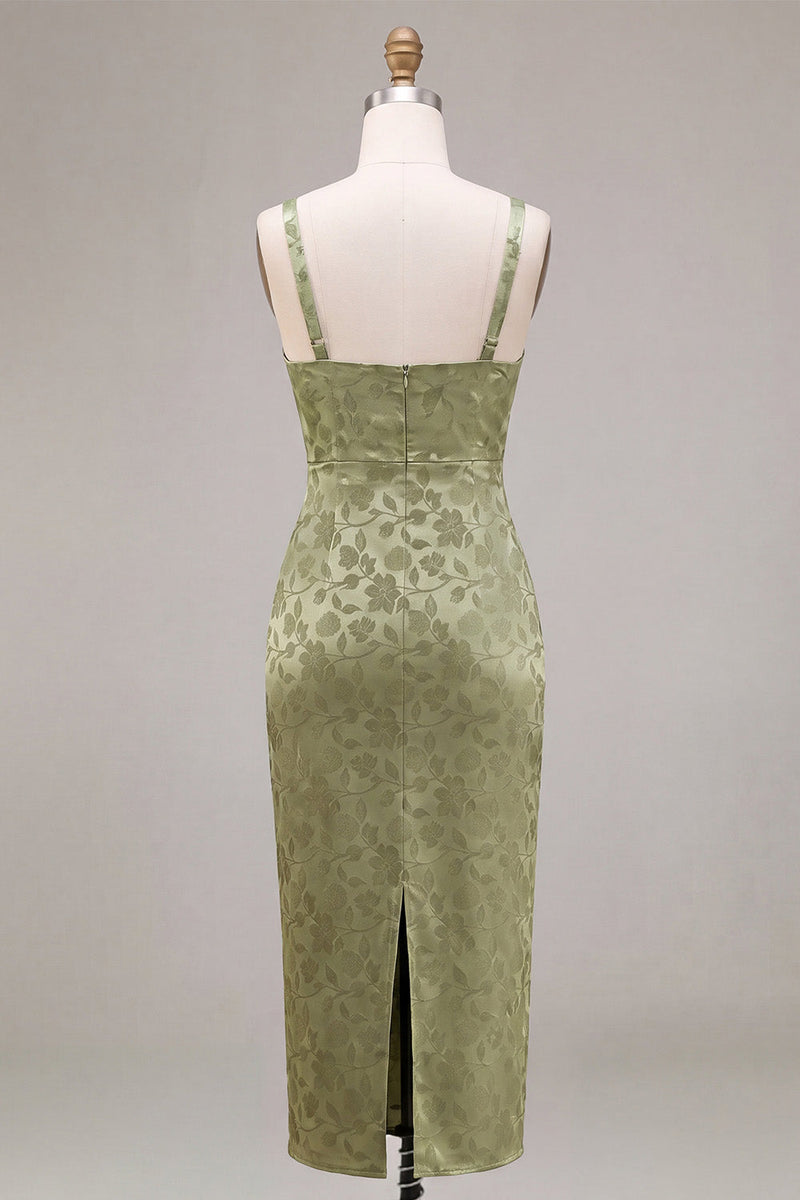 Load image into Gallery viewer, Floral Light Green Sheath Maxi Wedding Guest Dress with Back Slit