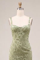 Load image into Gallery viewer, Floral Light Green Sheath Maxi Wedding Guest Dress with Back Slit