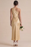 Load image into Gallery viewer, Gold Satin One Shoulder Mermaid Maxi Wedding Guest Dress
