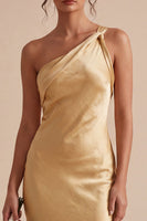 Load image into Gallery viewer, Gold Satin One Shoulder Mermaid Maxi Wedding Guest Dress