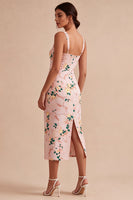 Load image into Gallery viewer, Floral Pink Square Neck Pencil Midi Wedding Guest Dress