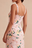 Load image into Gallery viewer, Floral Pink Square Neck Pencil Midi Wedding Guest Dress