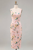 Load image into Gallery viewer, Floral Pink Square Neck Pencil Midi Wedding Guest Dress