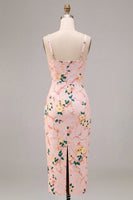 Load image into Gallery viewer, Floral Pink Square Neck Pencil Midi Wedding Guest Dress