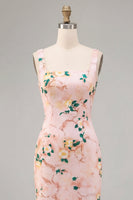 Load image into Gallery viewer, Floral Pink Square Neck Pencil Midi Wedding Guest Dress